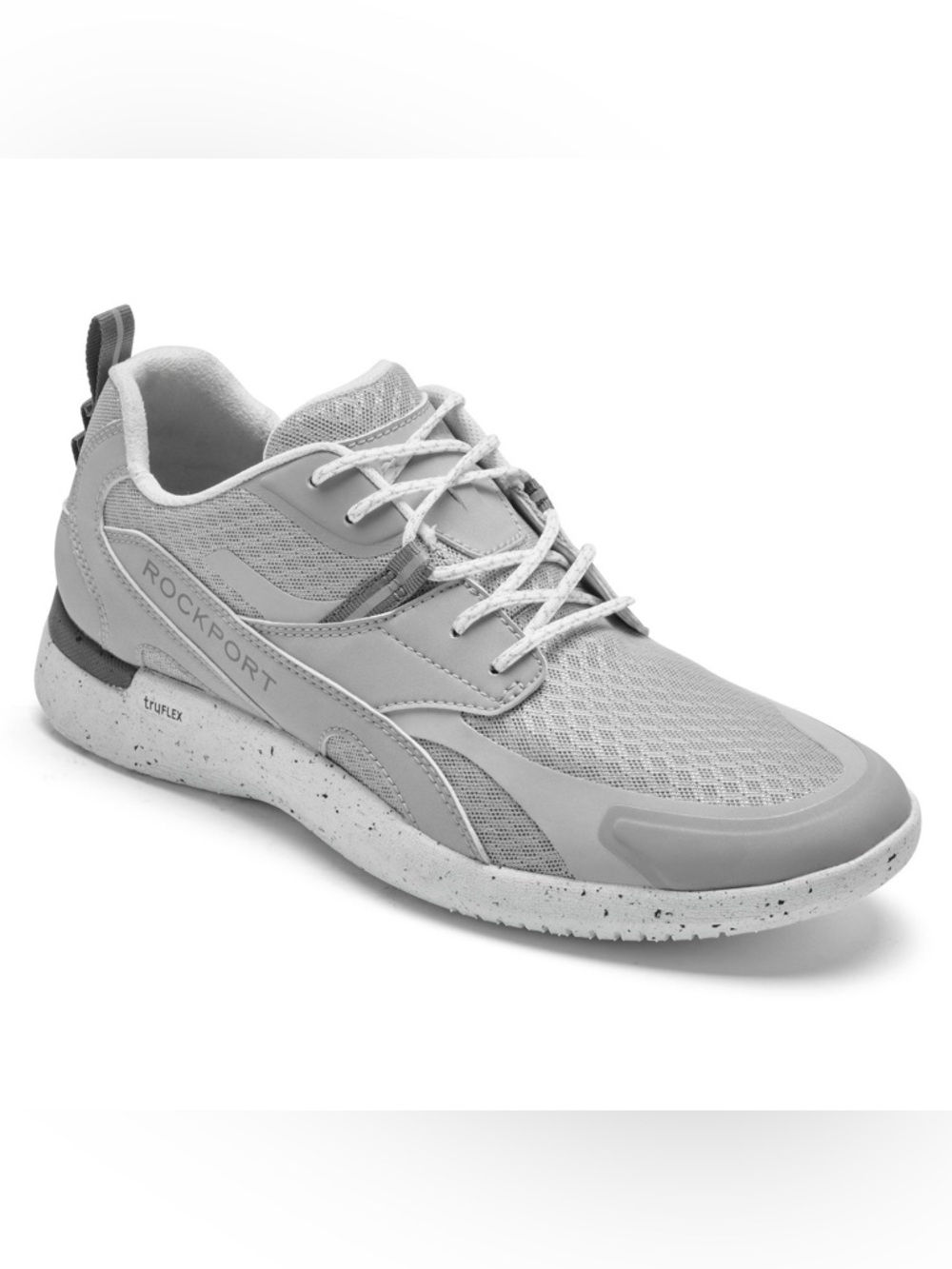 Rockport Sneakers Men’s Leather Lace-Up Pull-On Tab Truflex Sole Speckle Gray